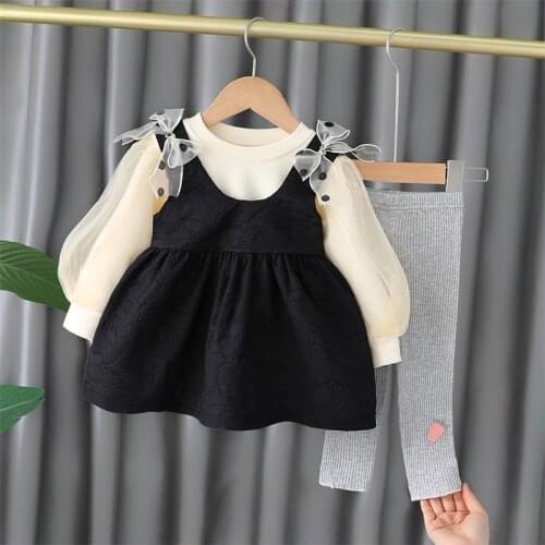 2021 Girls 2pcs Baby Kids Set Winter Long Sleeves Princess Dress and Pants Birthday Designed Uniform Fall Party Cloth 1-7Ys