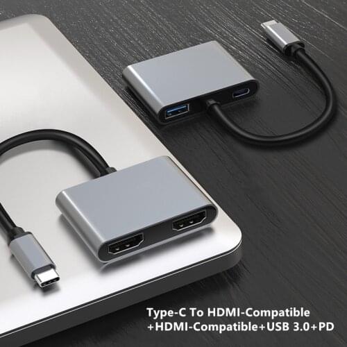 4In1 Docking Station Type C Docking Station Double HDMI-Compatible Dual Screen Display USB 3.0 Hub Adapter Dock Dropshipping New