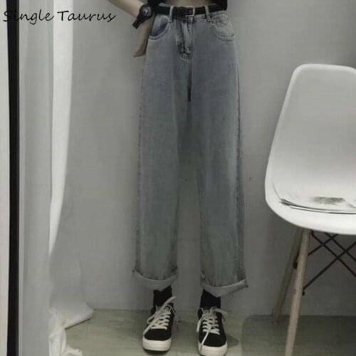 Have Belt High Waist Jeans Women Fashion Streetwear Loose Straight Denim Pants Mujer Casual Gary Boyfriend Jean for Girls
