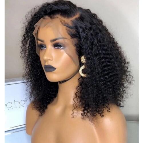 Deep Curly Full Lace Human Hair Wigs Natural Hairline 360 Frontal Short Bob Indian Curl 13x6 Transparent Lace Front Wigs 180