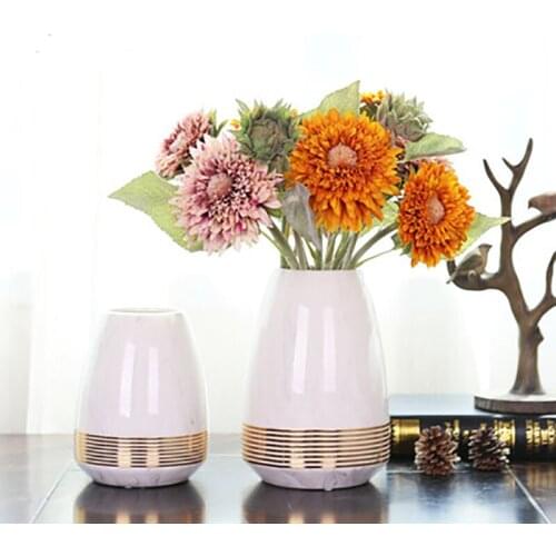 1pc Marbled Cearamic Golden Circle Flower Vase Desktop Water Planting Container Home Decorative Wedding Gift