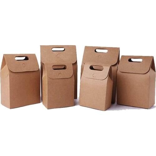 Brown Kraft Paper Packing Bags With Handle Foldable Handbags Tea Dried Fruit Food Gift Box LX4000