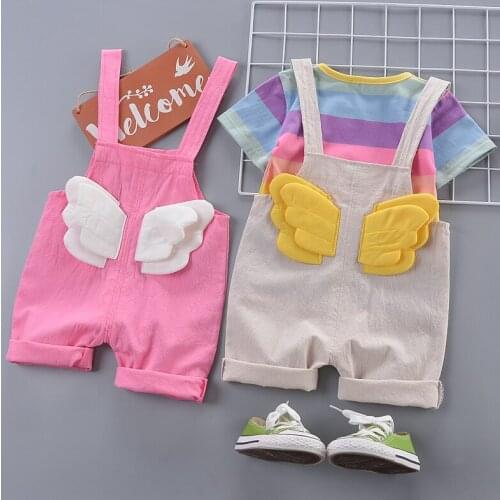 Baby summer suit new baby boys and girls net celebrity foreign air wing suspenders cute two-piece tide clothes