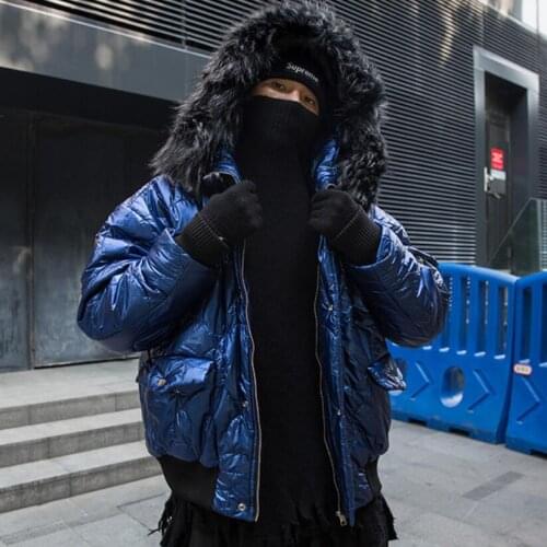 Good quality Men winter jacket with fur collar casual loose coat man blue color parka street fashion casaco drop shipping