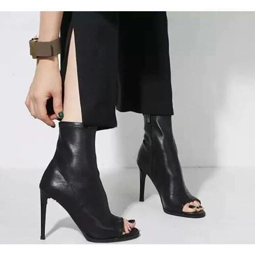 Fashion Women Boots 2019 Autumn Short Ankle Boots Peep Open Toe Thin High Heels Elastic Boots Waterproof Sandals Party Botas