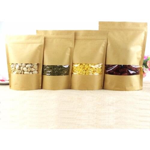 Zip lock Kraft Paper Window Bag Stand up Gift Dried Food Fruit Tea packaging Pouches Zipper Self Sealing Bags Free Shipping
