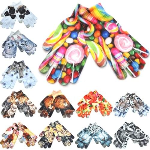 Gloves Children Kids Winter Warm 3D Animal Print Knitted Kitty Pet Cute Gloves Fashion Cotton Gloves Women