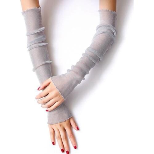 Summer Fashion Lady Gauze Sun Protection Sleeves Gloves Women Thin Long Fingerless Arm Warmers Sunscreen Uv Breathable Mittens