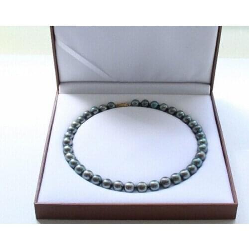Genuine AAA 17" 10-11mm peacock black round pearls necklace K clasp