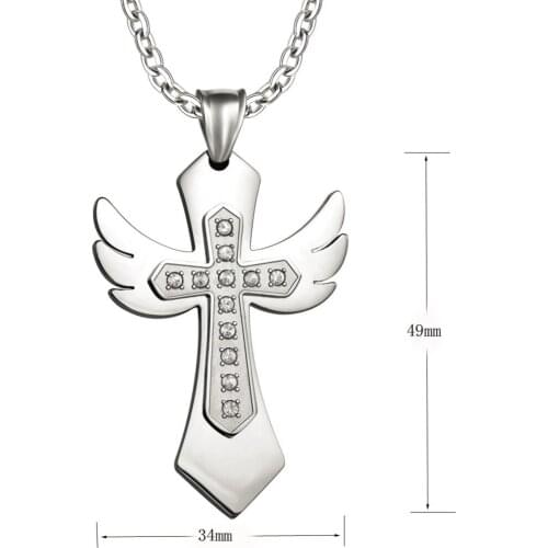 YAFFL 304# Stainless Steel Cross Pendant With Austrian Crystals Angel Wings Religion Gift Necklace Pendant Men Jewellery New