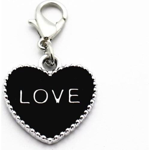 20pcs/lot Alloy LOVE Heart Dangle Charms Lobster Clasp Hanging Charm For Pendant Bangle Floating Charms Jewelry