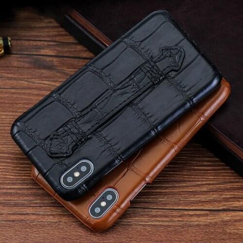 Luxury Crocodile Phone case For iPhone X Xr Xs Max case iphone 12 pro max Natural Crocodile Skin Strap Stand back cover For 12