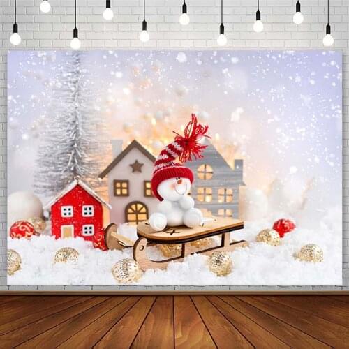 Christmas Backdrop Tree Winter Snowman Bell Bokeh House XMAS Kid Subject Photography Background PhotoStudio Decor Prop Photozone