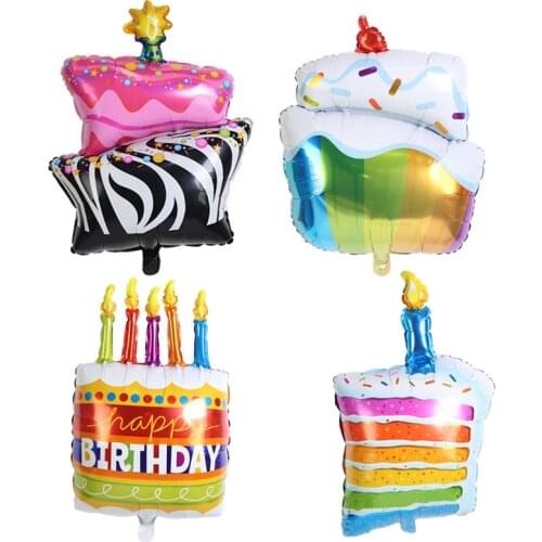 1pc 21inch Rainbow Candy Cake Balloons Black White Striped Candle Cake Aluminum Foil Balloons Children Birthday Party Decoration