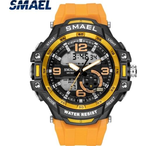 SMAEL Men Dual Display Wristwatches Fashion Sport Watch Man Waterproof 5Bar Multifunction Chronoraph Stopwatch 1350