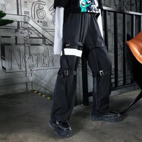 2019 Hip-hop 3M Reflective Ribbon Design Loose Broad-legged Pant for Men and Women BF Loose-waisted Leisure Pants Tide