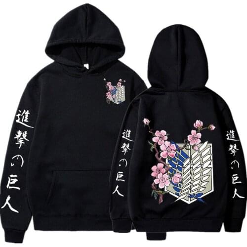 Japanese Anime Graphic Print Hoodies Men Attack on Titan Pullover Sweatshirt Unisex Male Oversized Black Loose Fashion Hoodie
