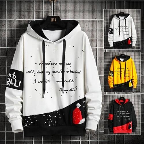 Letter Print Harajuku Hoodie Men 2021 New Patchwork Hoodies Mens High Steet Hooded Sweatshirt Streetwear Fashion Hip Hop Tops