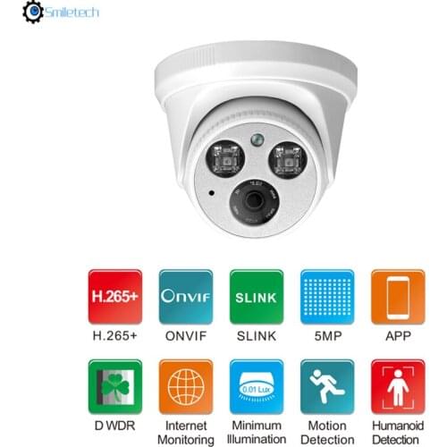 Smart 5MP DWDR POE ir dome H.265 indoor low bit rate plastic humanoid detection onvif network mini surveillance IP camera