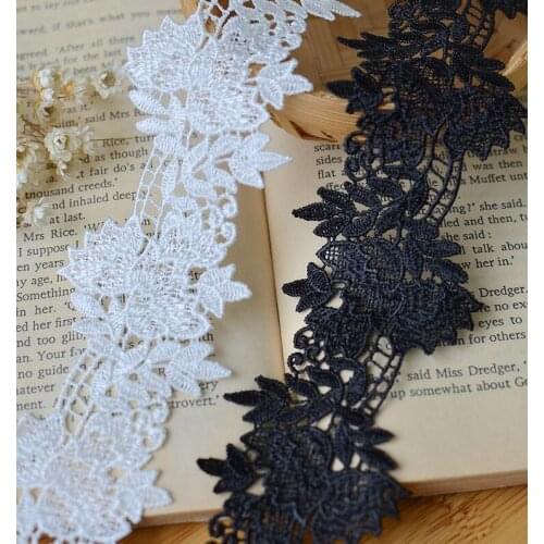 1 Meter High Quality White Black Lace Trim Water Soluble Lace Fabric for Dress Garment Shirt Edge Decoration 3.5cm Width