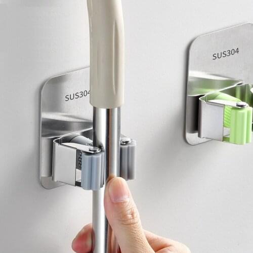 304 Stainless Steel Mop Clip Without Hole Installation Mop Hook Toilet Bathroom Storage Rack