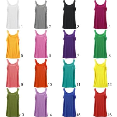 Women Summer Sleeveless Tank Top Bright Solid Candy Color Basic Camisole Floral Lace Trim Ribbed Knit Casual Underwear Slim Vest