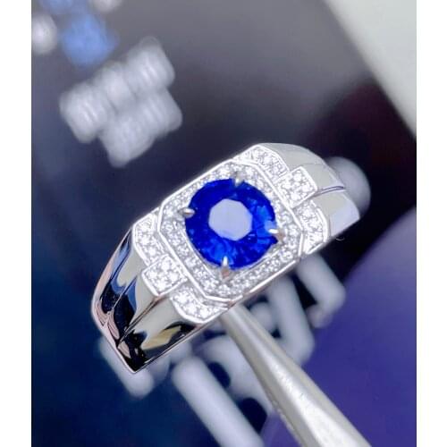 LR712 Blue Sapphire Ring 1.06ct Real Pure 18 K Natural Unheat Blue Sapphire Gemstone Diamonds Stone Female Ring