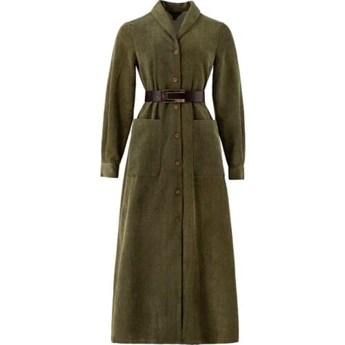 2020 Fashion Autumn Winter Corduroy Maxi Sleeve Women High Waist Long Dress Vestidos