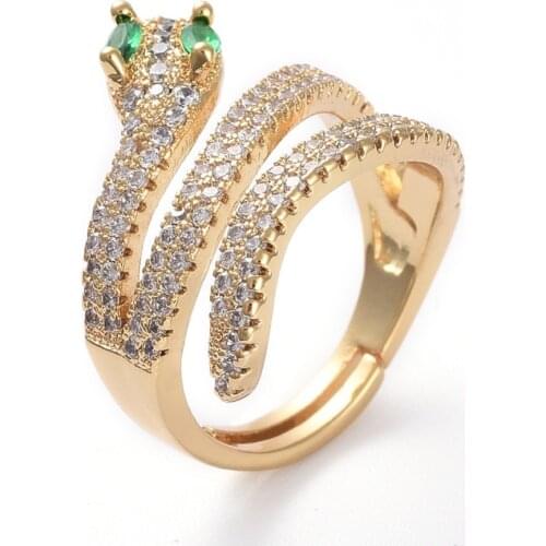 Golden Adjustable Brass Cubic Zirconia Snake Finger Rings for Women Party Wedding Engagement Trendy Jewelry Size 6