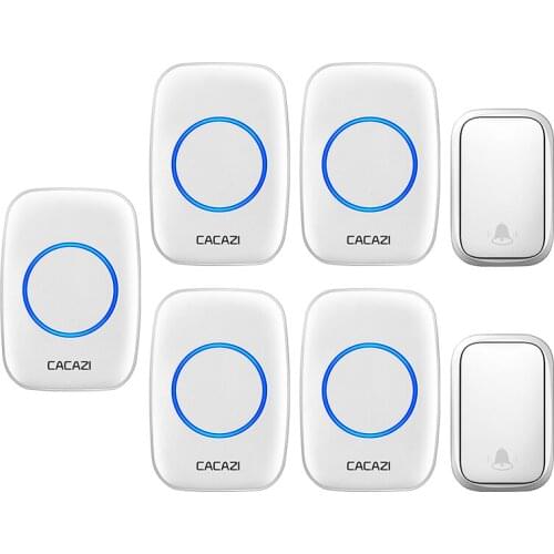 CACAZI Home Wireless Self-powered Doorbell No Battery Call Ring Bell US EU UK Plug 60 Chimes 0-110 dB 2 Transmitter 5 Receiver