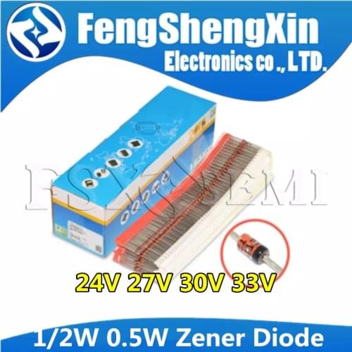 100pcs 1/2W Zener Diode 0.5W 24V 27V 30V 33V BZX55C24V BZX55C27V BZX55C30V BZX55C33V
