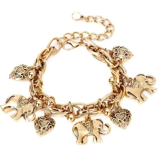 2020 Fashion Heart Charm Bracelets & Bangles Gold/ Plated Elephant Anchor Pendants Bracelets For Women Jewelry Gift