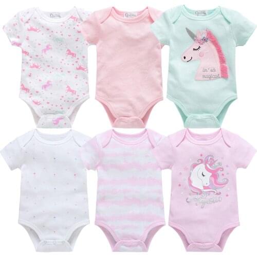 2021 6Pcs Summer New Baby Girl Bodysuits Cute Cartoon Newborn Baby Boy Jumpsuit Overall 100% Cotton Infant Girl Bebe Coverall
