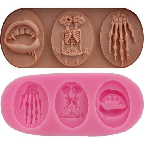 Halloween 3D Skull Portrait Skull Hand Cake Decoration Tools Fondant Moulds Pastry Silicone Chocolate Mold Candy Gumpaste Molds