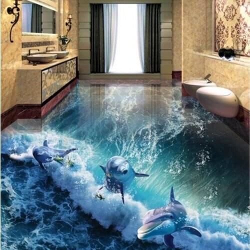 Beibehang Making size order 3D photo floor wallpaper 3D dolphin world bathroom toilet non-slip high quality