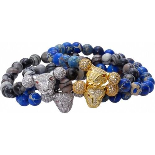 4pcs/5pcs Top Quantity Hot Sale men bracelets in Jewelry ,Natural crack Stone with the flash Zircon Cz connector gold color 24k