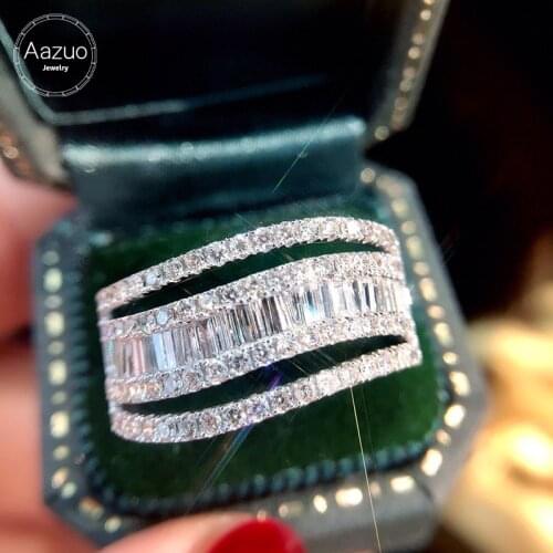 Aazuo 18K Orignal White Gold Real Natrual Diamonds 0.85ct Big S Line Ring Fashion Gift For Woman&Lady Birthday Party