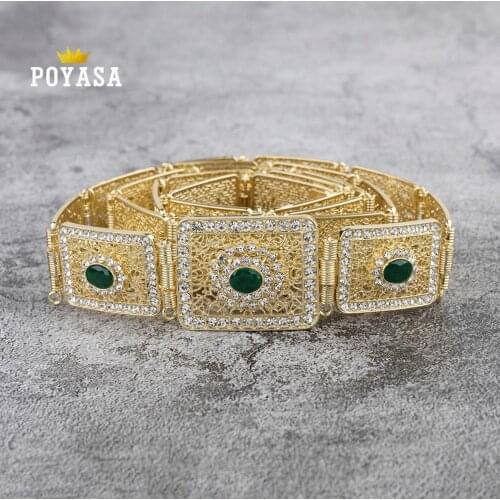 Free shippping Moroccan Shining Square Caftan wedding gold Metal with green stone belt for women
