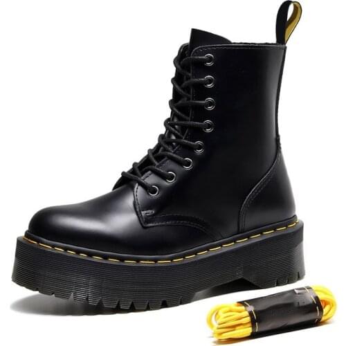 Platform Boots Women Shoes 2020 New Black Leather Ankle Boots Women Punk Shoes Thick Bottom Motorcycle Boots De Mujer