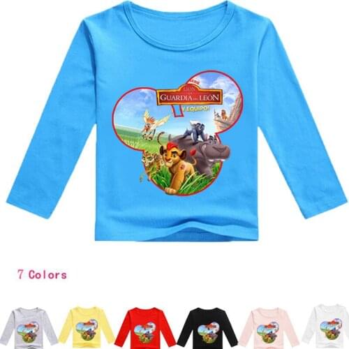 Disney Lion King print cartoon children 3-12 years old spring and autumn bottoming shirt solid color T-shirt long-sleeved Simba