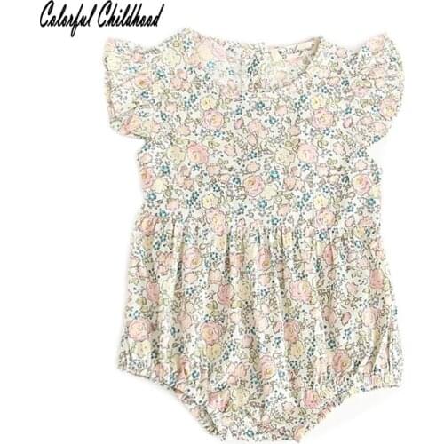 Flying Sleeveless Floral Baby Bodysuit Fashion Cotton Kids Girl Newborn Twin Baby onesie Funny Body Summer Jumpsuit Clothes
