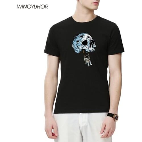 Astronaut Skeleton Skull Printed T-Shirts Mens Summer Short Sleeve 100% Cotton Tshirt Cool Hip Hop Tops Tee Brand Clothing