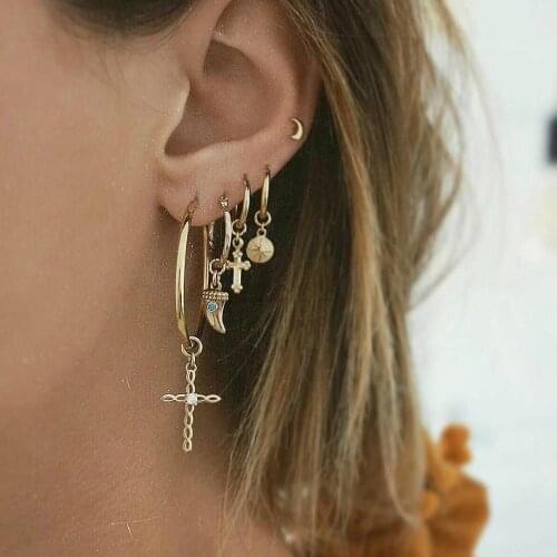 5 Pcs/set Punk Cross Crescent Star Earrings For Women Gold Drop Dangle Earring Set Jewelry Earrings For Women Luxury
