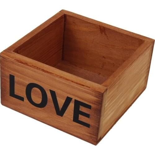 Brown Wooden Storage Box Case Love Letter Print for Jewelry Essence Oil Bottles Plant Gift