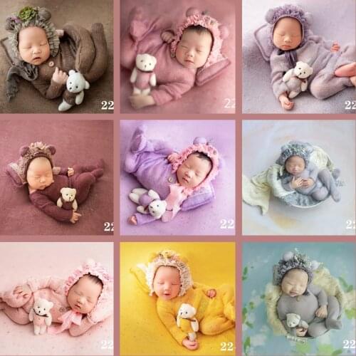 Newborn Photography Props Suit Romper With Hat Long Sleeve Jumpsuits Bodysuit Handmade Knit Outfit Clothing Infants Shower Gift