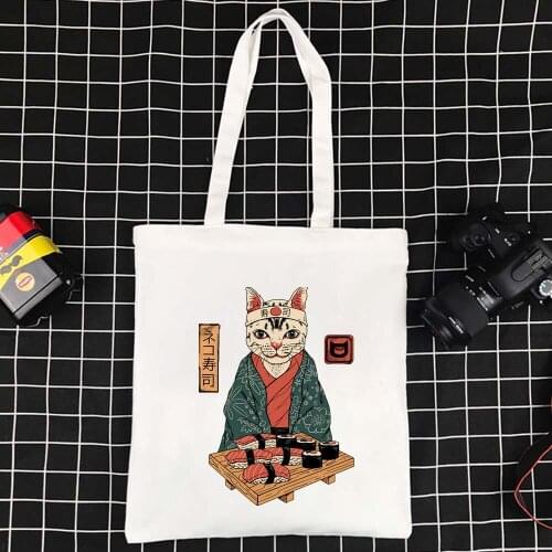 Effortless Shopping Bag Folding Ecobag Japanese Cat Polyester Handbag Harajuku Shopper Bag Large Tote Reusable Canvas Bag