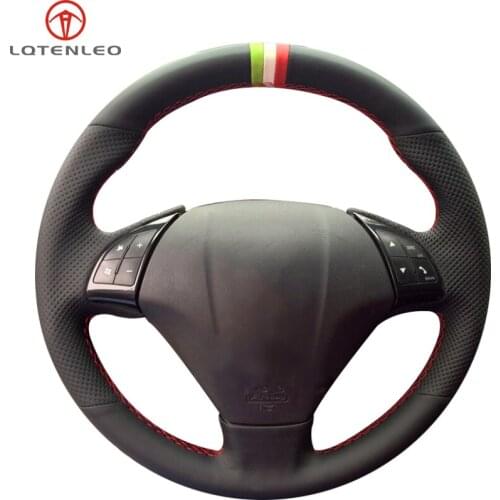 LQTENLEO Black Genuine Leather Car Steering Wheel Cover For Fiat Linea Qubo Doblo 2007-2019 Opel Combo Vauxhall Combo 2012-2017