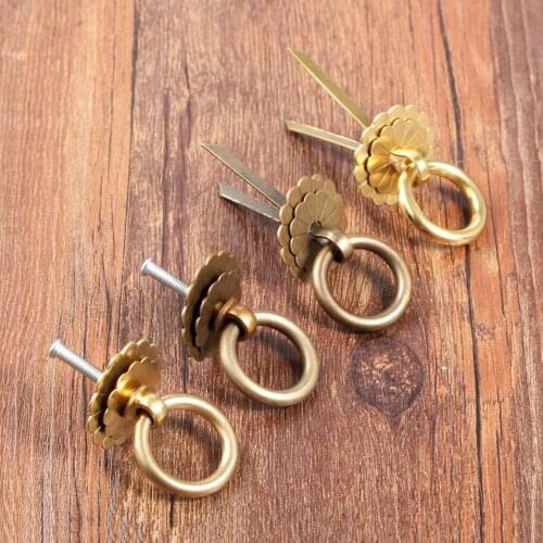 1pc Furniture Handles Vintage Copper Knobs Dresser Drawer Cabinet Door Round Lotus Ring Kitchen Handle Pull