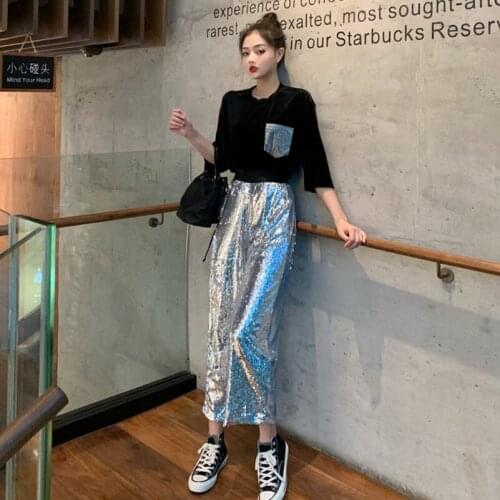 2020 Fashion The New Personality Loose Silver Sequin Leisure Wide Leg Trousers Free Shipping
