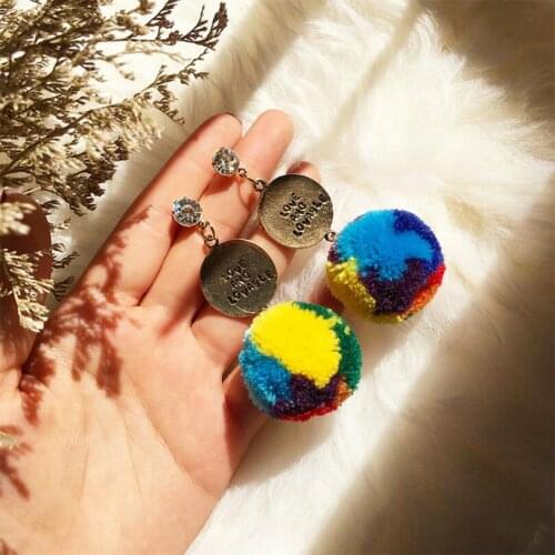Fashion Jewelry Cute Multicolor Hair Ball Long Earrings Vintage Ethnic Handmade Ball Pendant Earrings Women Love Long Earrings